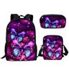 Mochila Estampado Creativo para Estudiante Set de Tres Piezas Serie Mariposa 3D Mochila Combinada de Gran Capacidad para Computadora para Hombre y Mujer