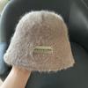 Sombrero de Cubo de Piel de Conejo Estilo Japonés para Mujer, Sombrero de Cubo de Felpa Cálido para Invierno, Sombrero de Lujo Ligero para Mujer