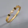 Pulsera Transfronteriza de Acero Inoxidable Europea y Americana Pulsera de Acero de Titanio Piedra Ojo de Tigre Pulsera de Pareja Simple Versátil Moderna Elegante Pulsera Abierta