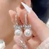 Pendientes Elegantes de Perlas con Lazo Estilo Francés, Pendientes de Lujo Ligero de Alta Gama de Moda, Pendientes Versátiles de Moda