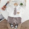 Traje de Verano para Niños y Niñas 2025 Nuevo Estilo Coreano Infantil Estilo Preppy Conjunto de Dos Piezas de Manga Corta Estilo Occidental Tendencia de Verano para Bebés