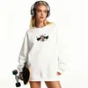 Sudadera de Algodón Pesado para Parejas, Corte Holgado, Cuello Redondo, Sin Capucha, Pulóver, Versátil, Cálida, Prenda Superior Estampada para Otoño e Invierno