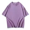 Camiseta Redonda de Algodão Puro 180g com Gola Redonda e Ombro Caído Pequeno, Modelagem Solta, para Jovens Homens e Mulheres, com Logo Estampado, Cor Doce