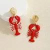 Pendientes de Langosta Oceánica con Diamantes Incrustados y Goteo de Aceite de Verano Transfronterizos Europeos y Americanos Pendientes de Moda Exagerados Retro con Diseño Personalizado
