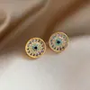 Moda Europea y Americana Geométricos Redondos con Microincrustaciones Ojo del Diablo Pendientes de Diseño Único Personalidad de Nicho Pendientes de Moda para Mujer