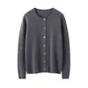 Cárdigan de Cachemira Suéter de Cachemira para Mujer Otoño e Invierno Nueva Moda Cuello Redondo Manga Larga Plana Chaqueta de Suéter Tejida