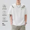 Camiseta Pesada Estilo Retro Americano para Hombre Shanggu con Bordado, Corte Holgado Cuello Redondo, Exclusivamente para Comercio Transfronterizo, Camiseta con Bordado Pesado para Hombre