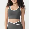 Sujetador Deportivo de Contraste Color Nude para Mujer, Secado Rápido, Absorción de Impactos, Anti-Caída, Chaleco de Fitness, Ropa Exterior, Espalda Bonita, Sujetador de Yoga Push-Up