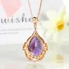 Collar de Oro Rosa con Cristal Púrpura y Diseño Incrustado de Micro-Piedras para Mujer, Belleza de Lujo Más Vendida