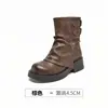 Botas de Cano Curto Melanoid Femininas Mais Vendidas 2026 Novas Outono Botas Marrons Franzidas Solado Grosso Botas para Calça com Aumento de Altura