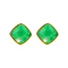 Brincos de Prata S925 Banhados a Ouro com Esmeralda Africana Quadrada para Mulheres, Brincos de Moda de Luxo Leve de Nicho de Alta Qualidade