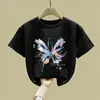 Camisetas de Verão Infantis de Manga Curta Estilo Novo Algodão Puro Amigo da Pele Tamanhos Médio e Grande para Meninas Tops de Verão Meia-Manga Estilo Coreano Fofo para Meninas