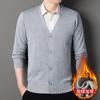 Exportación Transfronteriza Otoño e Invierno Nuevo Suéter Casual para Hombre de Punto con Cuello en V Cardigan de Punto Versátil Forrado de Lana de un Solo Botón