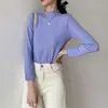 Suéter de punto de color liso, cuello alto medio, manga larga, estilo coreano para Otoño e Invierno 2024, nuevo, versátil, top base para mujer