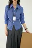 Camisa de Manga Larga con Pliegues Retro de Estudiante Preparatorio, Temperamento Elegante, Top Delgado para Mujer de Otoño, Corte Ajustado