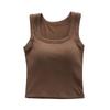 Otoño e invierno Nuevo camisola de punto de algodón cepillado con cuello cuadrado y almohadilla en el pecho para uso exterior, top sexy para llevar debajo