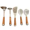Conjunto de Utensílios de Cozinha em Aço Inoxidável 304 com Cabo de Jacarandá: Colher de Arroz, Descascador, Espátula para Peixe, Abridor de Ostras, Amassador