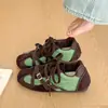 Zapatos Deportivos Casuales Planos para Mujer 2026 Otoño Nuevos Redondos de Cuero Sintético Bloque de Color con Correa Cruzada y Cordones