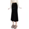 Falda larga bodycon de media longitud tipo sirena de terciopelo de alta calidad, suave por debajo, amigable con la piel, tela engrosada, con cintura elástica para otoño e invierno