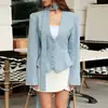 Ropa exterior nueva de otoño 2026 para mujer, transfronteriza europea y americana: traje de oficina elegante, moderno, de corte ajustado, escote en V, entallado a la cintura, color liso