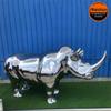 Escultura de Chão Grande Paisagem Aço Inoxidável Espelhado Rinoceronte Animal Abstrato Dispositivo Espelhado Artesanato Ornamentos