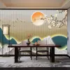 Papel pintado decorativo 3D nuevo estilo chino belleza clásica salón de belleza centro de salud pared de fondo papel pintado sala de té Zen