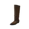 2025 Nuevas Botas para Mujer Punta Fina Tacón Grueso Tacón Medio Botas Largas Versátiles para Mujer Botas de Montón Adelgazantes Botas Vaqueras Maillard