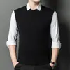 Colete de Lã Liso Outono e Inverno Transfronteiriço para Homens, Suéter Básico de Malha Gola V, Colete para Homens de Meia-Idade e Idosos, Roupa de Pai