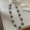 Jardim de Festa~Colar de Flor em Zircônia Verde Estilo Vintage, Corrente de Clavícula de Luxo Leve de Nicho, Acessório da Moda e de Alto Padrão