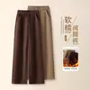 Calça de Lã Elegante de Perna Larga para Mulheres Outono/Inverno 2026 Engrossada Nova Cintura Alta Emagrecedora para o Trabalho Macia Quente Casual