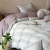 Juego de Cama de Cuatro Piezas Jacquard Estampado Lavado 100% Algodón Clase A Sábana de Cama de Algodón Puro con Flores Pequeñas Juego de Tres Piezas para Dormitorio