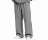 Calça Longa Esportiva Casual Simples de Cintura Ajustável com Cordão, Cor Sólida, Corte Reto Solto, Novo Estilo Europeu e Americano, Grelhado, Unissex