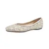 Sapatos Rasos de Bico Fino e Boca Rasa para Mulheres, Elegantes e com Toque de Luxo, Mocassins com Strass, Calce Fácil Tamanho Grande Sapatos Femininos, Cetim com Strass