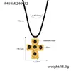 Collar de Cuerda Negra con Cruz de Vidrio Estampado Beat Europeo y Americano Transfronterizo Acero Titanio Chapado en Oro de 18K Pvd