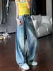 Jeans de Cintura Alta con Diseño de Chica Picante Retro Americano para Mujer, Moda de Verano, Pantalones Largos Desgastados Rotos