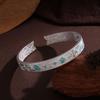 Nueva Pulsera de Esmalte de Flor y Mariposa para Mujer con Campana y Trébol de Cuatro Hojas Grabado Brazalete Abierto Chapado en Plata Pura 999