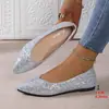 Sapatos Casuais Femininos Novos Europeus e Americanos Transfronteiriços Primavera/Verão 2026 com Lantejoulas e Brilho, Sapatos de Salto Baixo com Bico Fino