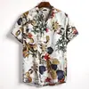 Moda Masculina Linho Padrão Tartaruga Verão Impressão 3D Respirável Manga Curta Camisa Top Camisa de Verão Gola