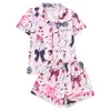 Cárdigan de Seda de Leche Transfronterizo Europeo y Americano con Lazo para Mujer, Shorts de Manga Corta, Conjunto Casual Transpirable para el Hogar para Mujer
