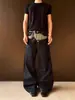 Jeans de Sarja Crua com Botões, Patchwork, Estilo Americano Streetwear, para Homens e Mulheres, Calças Casuais Retas Largas Tendência