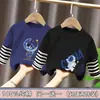 Camiseta de manga larga de algodón puro para niños, nuevo estilo 2026, conjunto de primavera y otoño a rayas con retazos, imitación de dos piezas