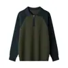 Suéter Masculino Europeu Tamanho Europeu com Meio Zíper e Gola Polo, Cor Color Block Outono e Inverno, Manga Raglan, Malha Base, Várias Cores em Estoque