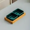Prato de Cerâmica para Lanches com Compartimentos para Preparo de Chá no Fogão, Madeira de Bambu Sala de Estar Doce, Semente, Fruta Seca, Fruta e Prato Divisor para Petiscos Pequenos