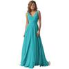Vestido Feminino Amazon Ombro Decote V Chiffon Alça Madrinha Longo A-Bainha Saia Plissada Vestido Formal de Noite