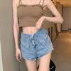 Shorts Jeans de Barra Americana High Street para Mulheres, Verão com Cintura Alta, Estilo Nicho Emagrecedor Linha A Ultra-Curto Hot Pants