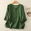 Elegante Blusa de Gasa de Mamá para Verano, de Moda Este Año, Camiseta Estampada de Manga Tres Cuartos Estilo Nacional de Verano para Mujeres de Mediana Edad y Mayores