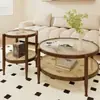 Mesa de Centro para Sala de Estar, Mesa de Chá Pequena para Varanda de Apartamento Pequeno, Mesa Redonda Pequena Estilo Tronco, Mesa Lateral Simples de Madeira Maciça, Mesa de Rattan
