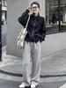 Pantalones de Arroz Pegajoso Gris Claro para Mujer 2026 Nuevos Pantalones de Otoño Sueltos Perezosos Casuales Rectos Cintura Alta Versión Estrecha Pantalones de Pierna Ancha