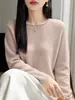 Suéter para Mujer Otoño Invierno Nueva Llegada Primera Línea Listo para Usar Borde Enrollado Cuello Redondo Tejido Versátil Holgado Color Sólido Manga Larga Tejido para Damas