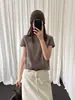 Han Xun Old Money Cor Castanha Fio Mesclado Gola Alta Curta Tricô 100% Lã Feminino Coleção Outono 2026 27529
